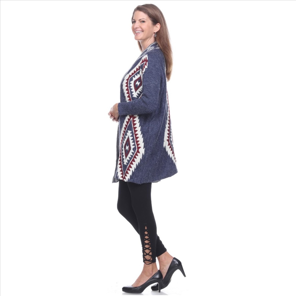 Aztec Print Cardigan - Navy - Picture 4 of 4